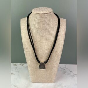 Chico’s Modern Minimalist Silver Tone & Black Leather Double Cord Necklace